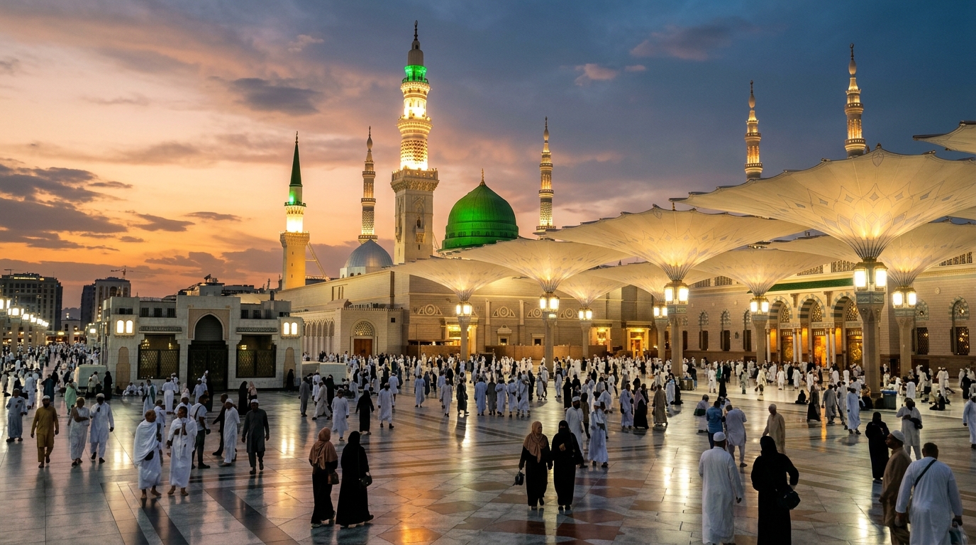 Masjid an-Nabawi minarets and courtyard